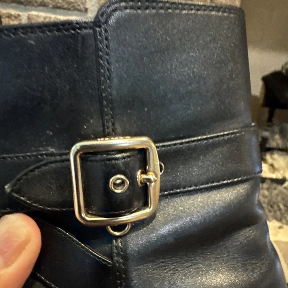 Coach Olivia Black Leather Bootie Block Heel Women's‎ Size 6.5B